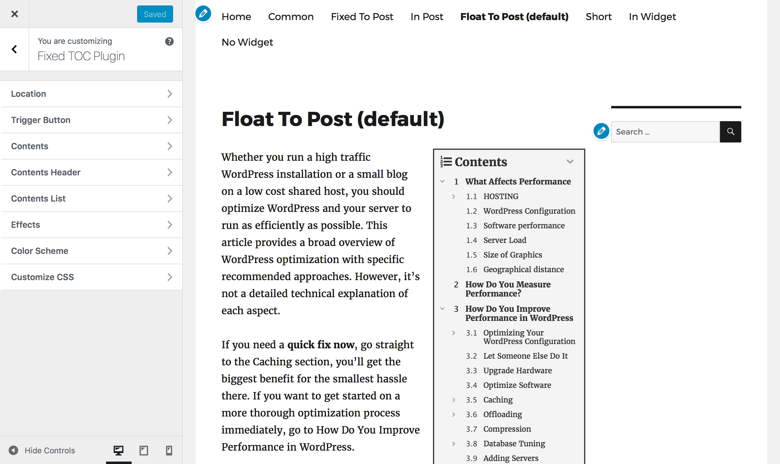 Fixed TOC - table of contents for WordPress plugin Free Download